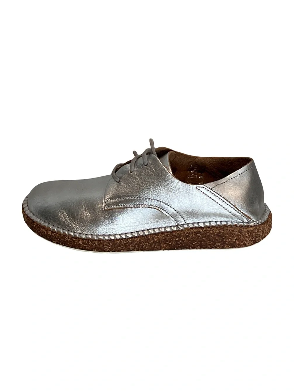 Birkenstock Gary Silver Metallic Leather Oxford NWOB 38 7.5 Regular Fit